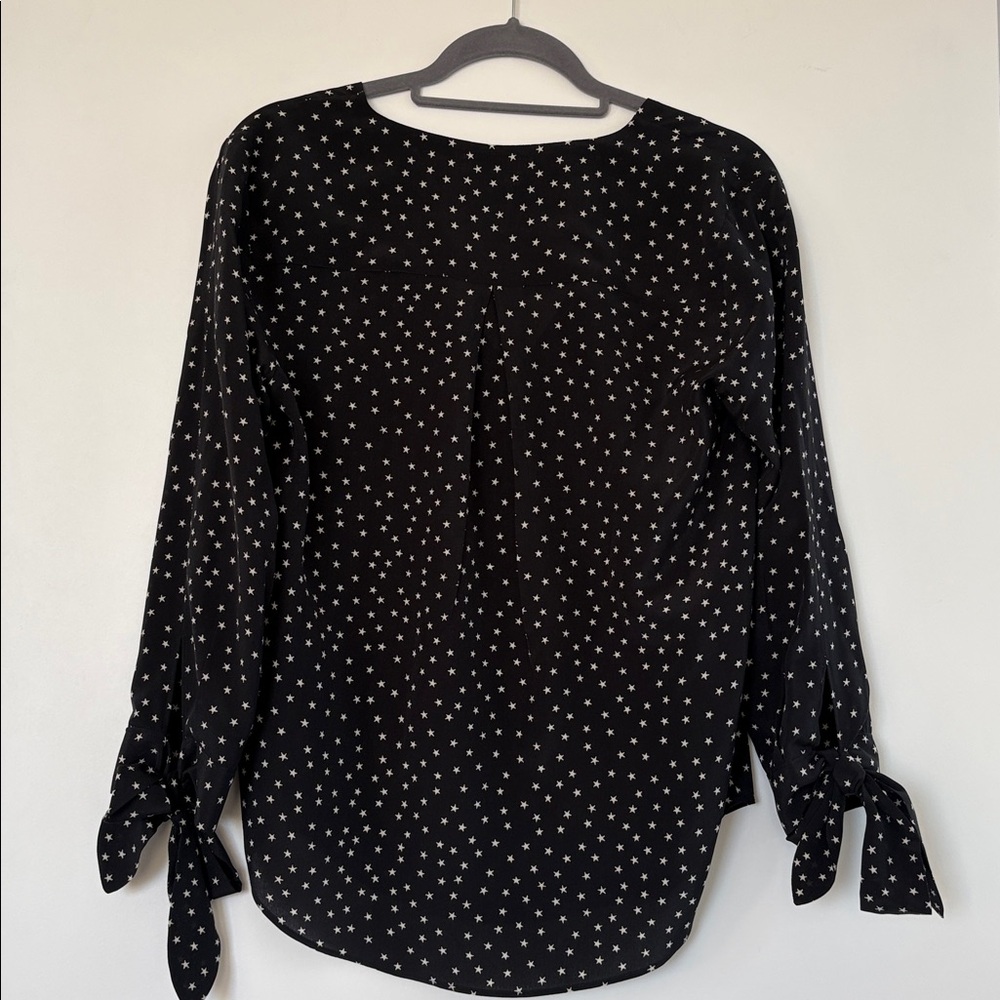Madewell Black and White Star Print Silk Blouse S EUC - Picture 8 of 10